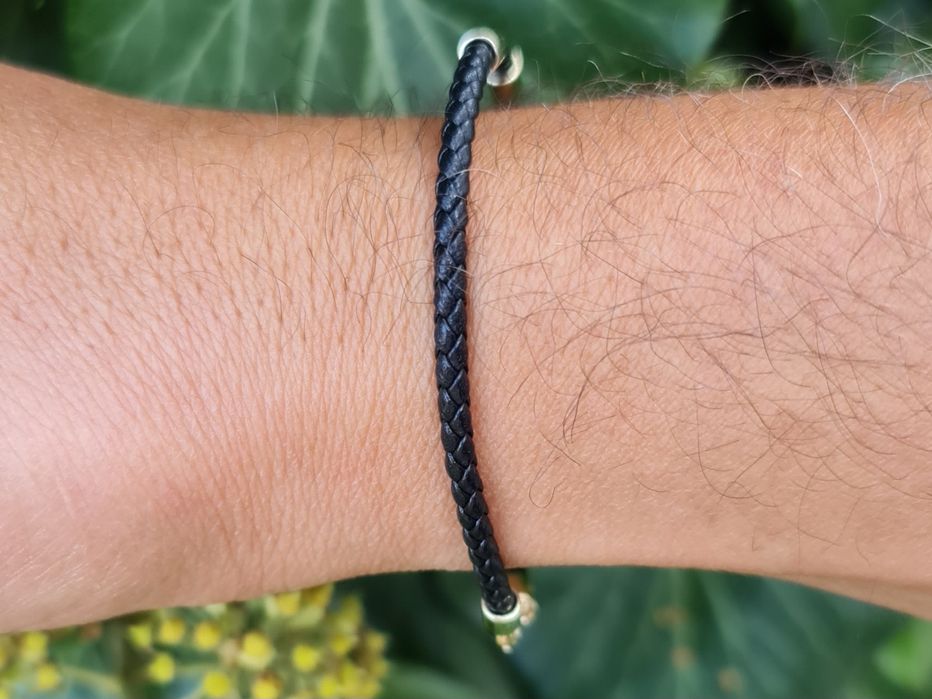 Brățară aur galben 14k piele naturală înpletită