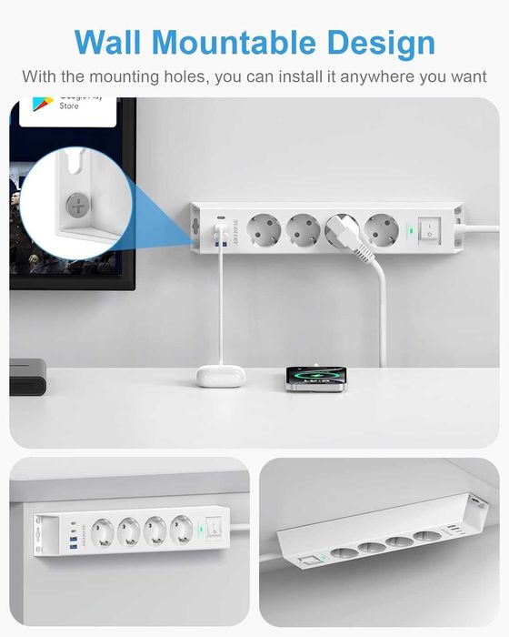Чисто нов смарт разклонител 8 в 1 с USB-C портове и защита ...