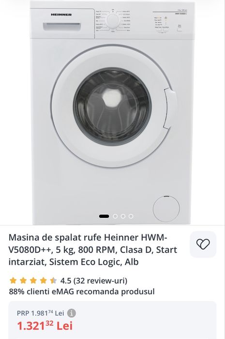 Masina de spalat Heinner 5 kg( utilizata 5 ani)