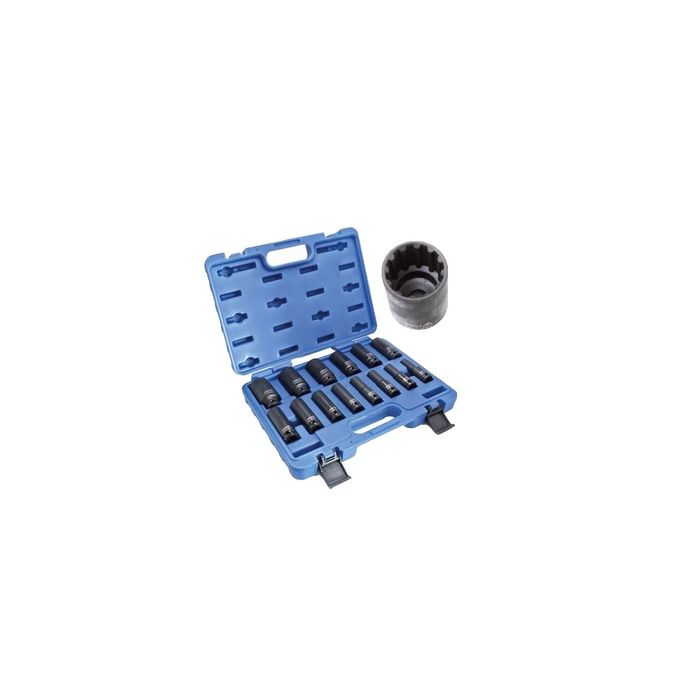 Set tubulare impact in 12 colturi, 10 - 32 mm, 14 piese, 1/2", Asta