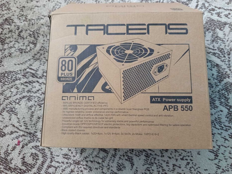 Sursăr  550W ATX Anima APB550 power supply, certificare 80 Plus Bronze.
