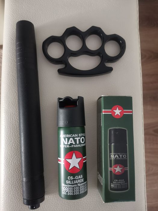 Set Baston Telescopic Police + Rozeta Pumn + Spray Nato 60ml
