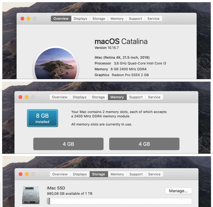 iMac Retina 4K, 21.5-inch 2019, i3-360 Ghz, 8/16 GB DDR4, 1TB