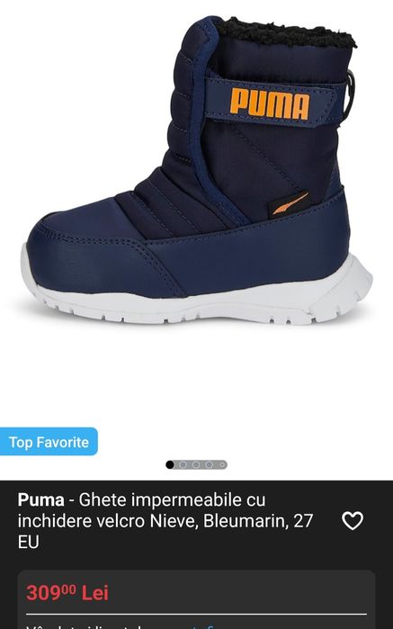 Puma - Ghete impermeabile cu inchidere velcro Nieve, Bleumarin, 27