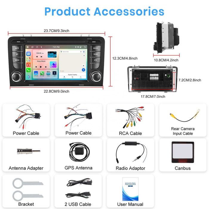 Mултимедия за Audi A3 8P - 7” IPS, 4GB RAM, 64GB, Wireless CarPlay/Android Auto
