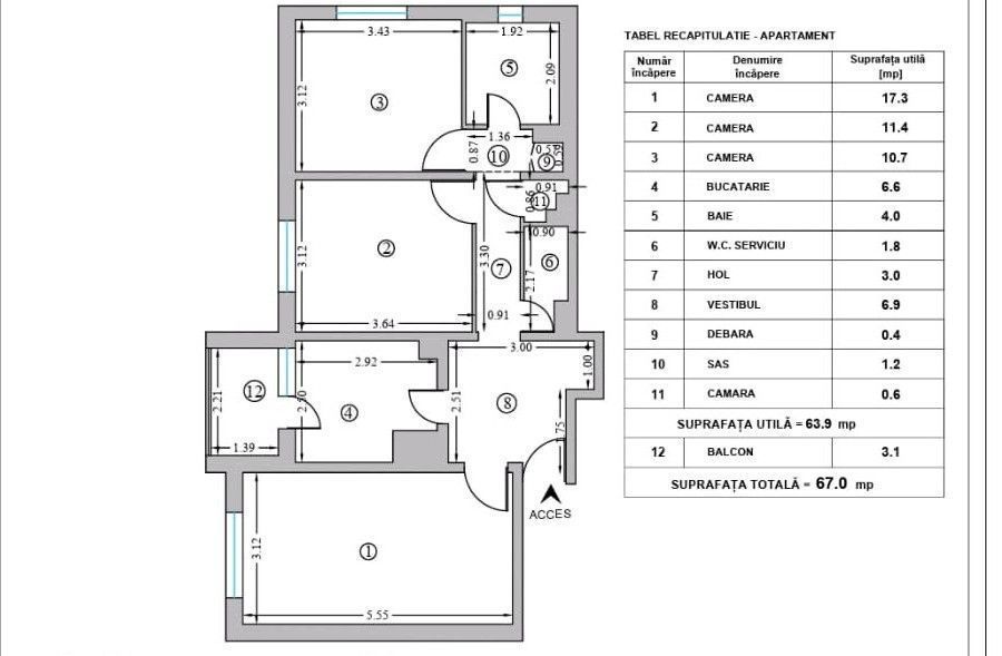 Apartament 3 camere decomandat – zona Rahova