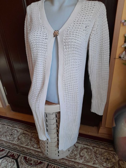 Jerseu lung dama, tricotat din bumbac bej, City Life fasion, marimea L