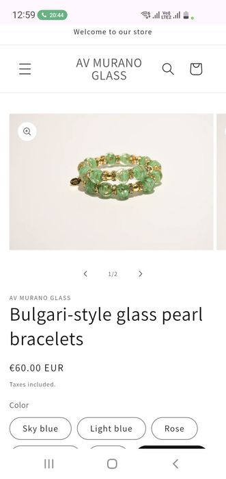 Bratara sticla veritabilă Murano verde, eleganta, NOUA, în cutia sa