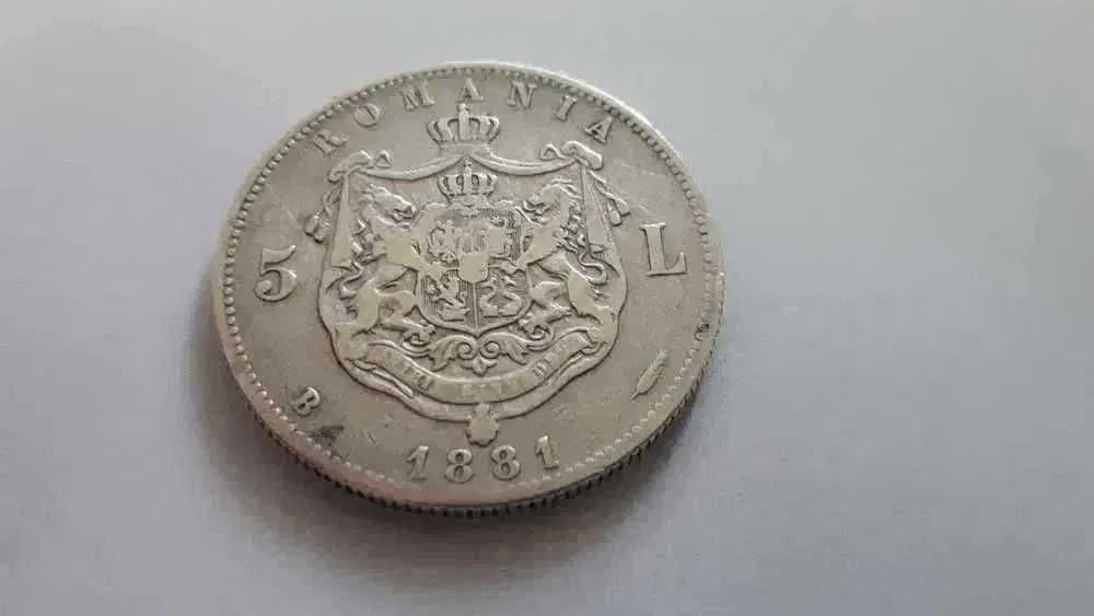Moneda 5 lei din Argint an 1881
