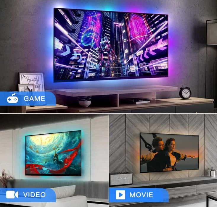 Banda LED RGB Smart Wi-Fi cu HDMI Sync pentru TV, Consola, PC 4K HDR