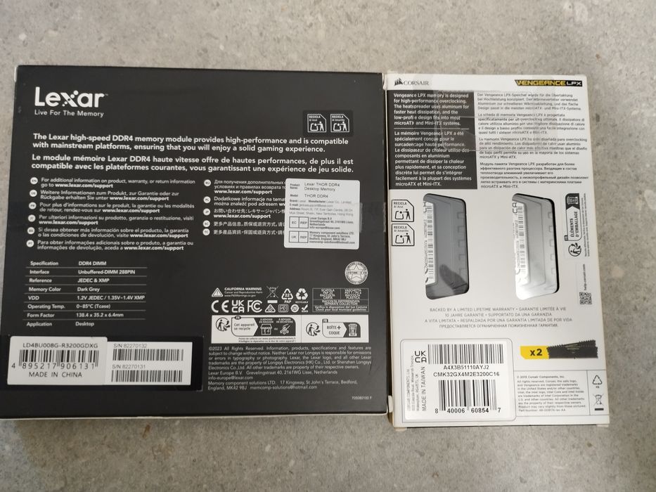 Memorie Ram Sigilata DDR4, Lexar Thor 16GB 3200Mhz/Corsair Vengeance LPX 32GB