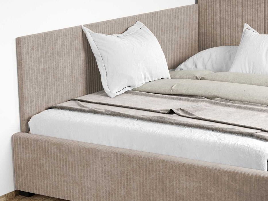 Pat Tapitat de colt Adam Bej Poso 02 cu somiera rabatabila si lada