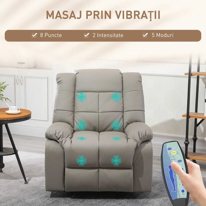 Fotoliu de Relaxare cu Masaj , din piele artificiala, Gri , HOMCOM