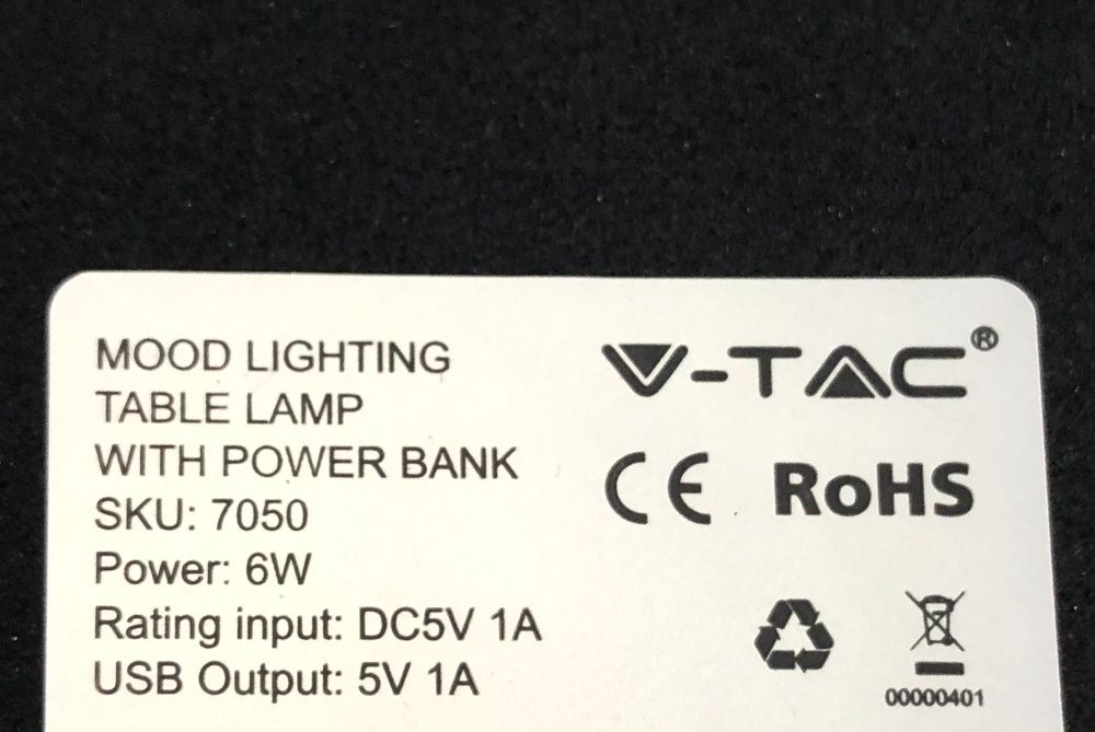 V-TAC, LED акумулаторна, къмпинг лампа Power bank, 4000K, 6W