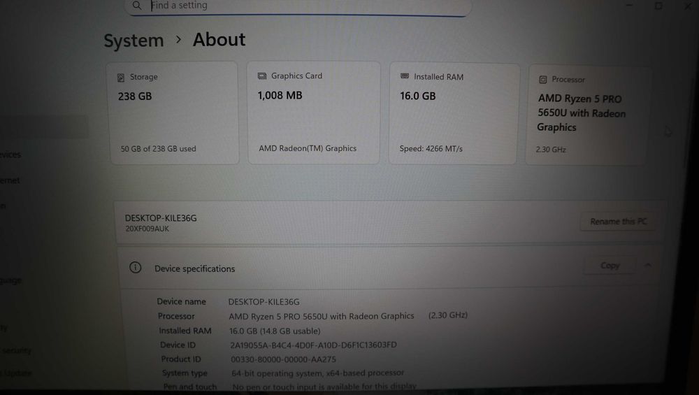 Lenovo ThinkPad T14s 2 Gen / AMD Ryzen 5650U/ SSD 256GB/16GB