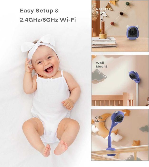 BOOPOO Smart Baby Monitor 2K, нощно виждане,откриване на плач,2.4/5GHz