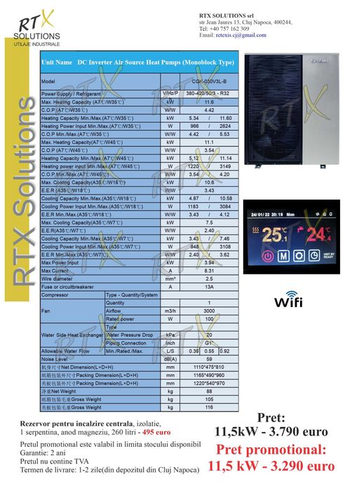 Pompa de caldura, monobloc, trifazic, SPRSUN