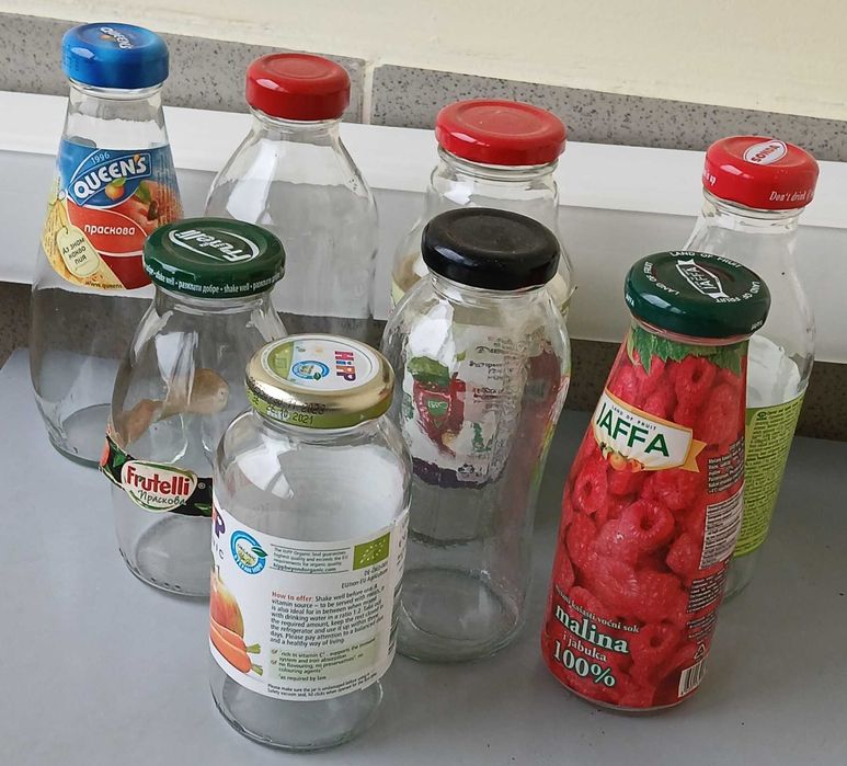 Буркани с винтова капачка; бутилки за сок с винтови капачки