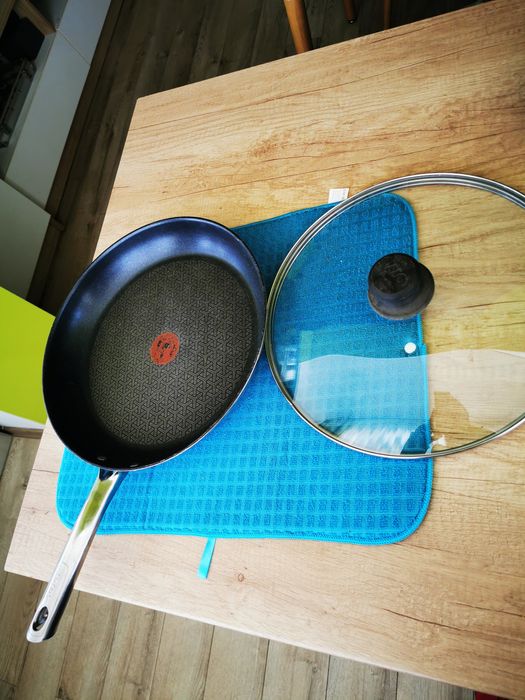 Vand tigaie Tefal Duetto antiaderenta 32cm exterior inox+capac transpa