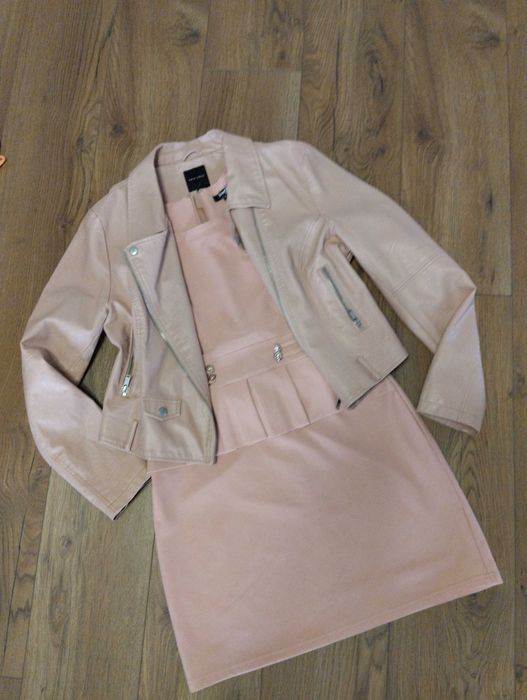 Geaca piele eco + rochiță  roz pudra M