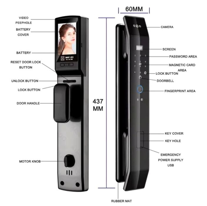 Умный замок ТYSН Тиуа Зd распознавание лица  с камерой Cerradur