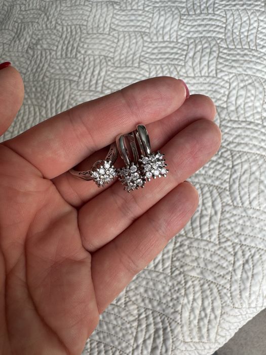 Набор серебряный серьги и кольцо