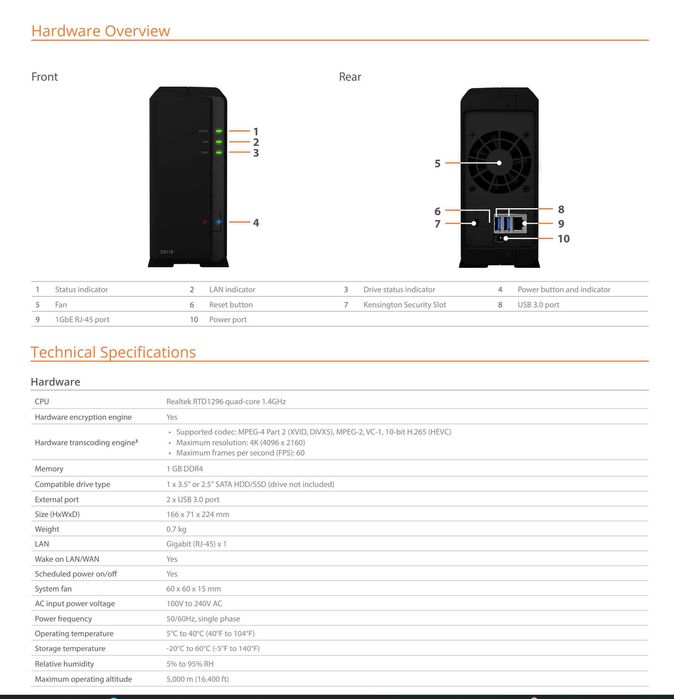 NAS Synology DS118 Quad-Core 4K Backup & Media Server - BLACK FRIDAY