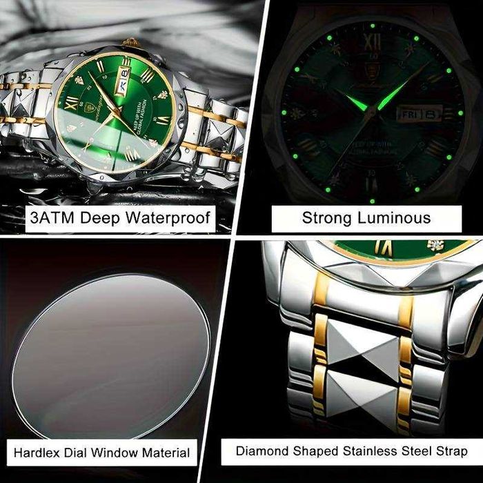 Ceas Cu Cuarț Pentru Bărbați-Femei, Calendar Luminos, Rezistent La Apă