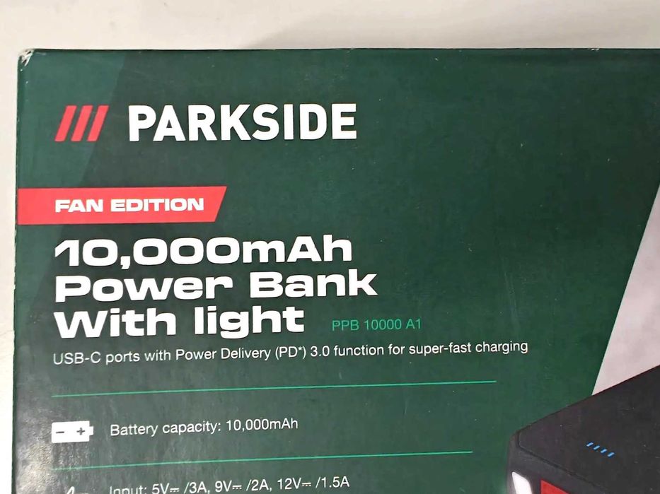 Powerbank, baterie externa Parkside PPB 10.000 A1 cu lanterna, NOUA