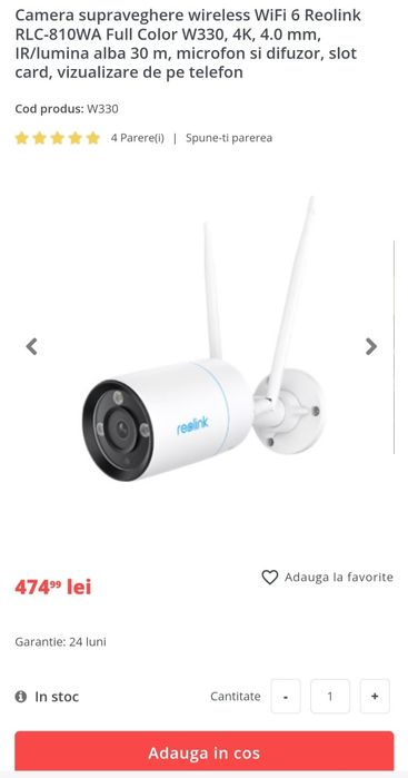 Camera Supraveghere Wireless Reolink RLC-810WA 4K Noua Sigilata