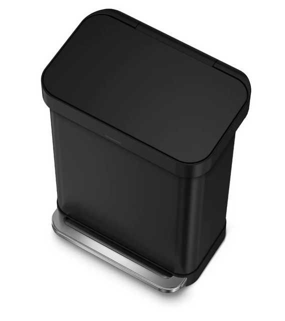 Педална кофа 55L неръждаема стомана - simplehuman матово черна
