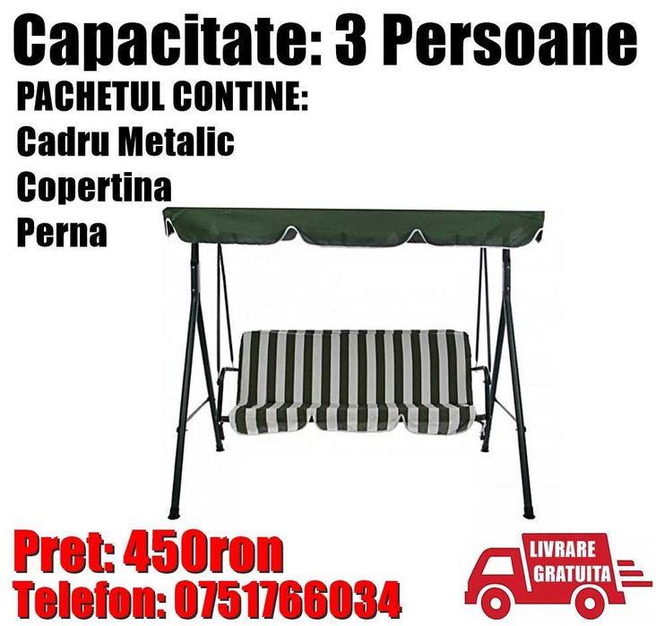 Balansoar Leagan Relax Curte Gradina 3 Locuri Verde LivratGRATUIT AB