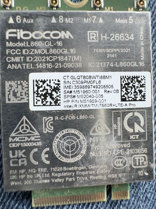 Fibocom L860-GL WWAN Lte карта за HP