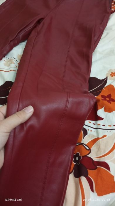 Бордовые брюки ZARA Basic Кожаные
