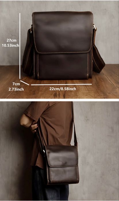 Мъжка луксозна чанта за през рамо•Кафява Crazy Horse кожа -10%Промоция