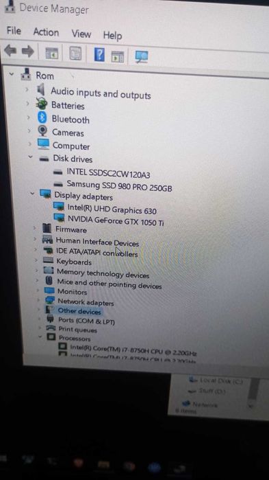 HP  Gaming 15 i7‑8750H, 8GB RAM,GTX 1050 Ti, SSD Samsung 980 Pro 250GB