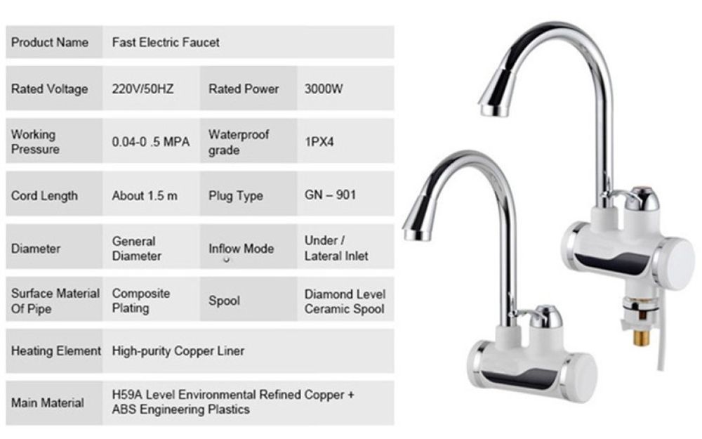 Смесител за вода с мигновено загряване 3000W – За плот или За стена