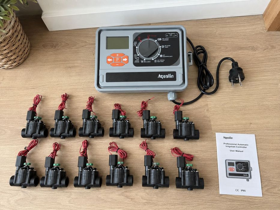 Sistem automat de irigații Aqualin – 11 stații, controller + 11 electrovalve