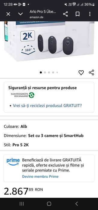 Cameră de securitate Arlo Pro 5 + USB SmartHub, video HDR 2K