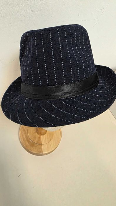 Pălărie Zylioo Trilby Fedora cu lână, 60 cm XL – bleumarin cu dungi