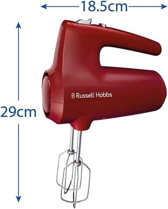 Russell Hobbs Електрически ръчен миксер [Ръчен миксер] Desire Red (5 скорости + импулсна функция, 2 хромирани бъркалки и куки за тесто, 350 W)