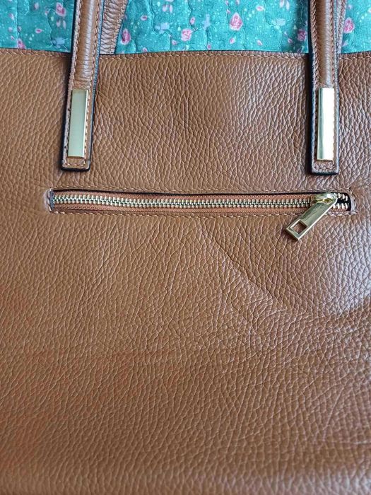 Дамска чанта в цвят коняк,естествена кожа