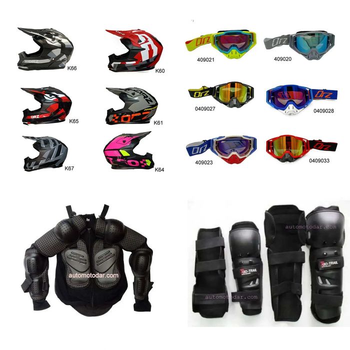 Детски крос атв комплект каска очила ризница наколенки