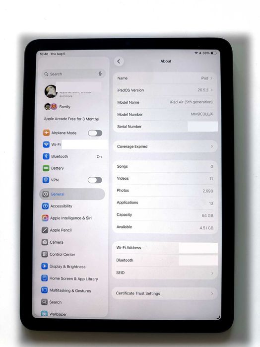 iPad Air 5 M1 64GB WiFi Space Gray, impecabil, cutie + cablu