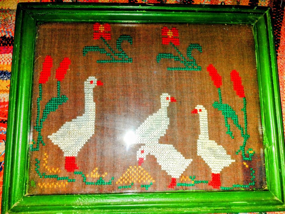 GOBLEN vechi țărănesc -tablou,cusut la mâna