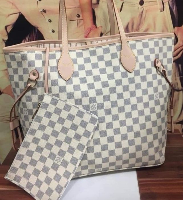 Geanta damă Louis Vuitton Neverfull, portofel simplu atasat, saculet,
