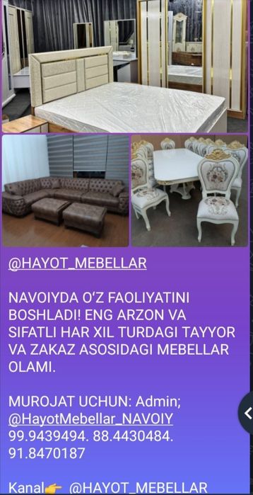 HAYOT_MEBELLAR Arzon va sifatli mebellar olami