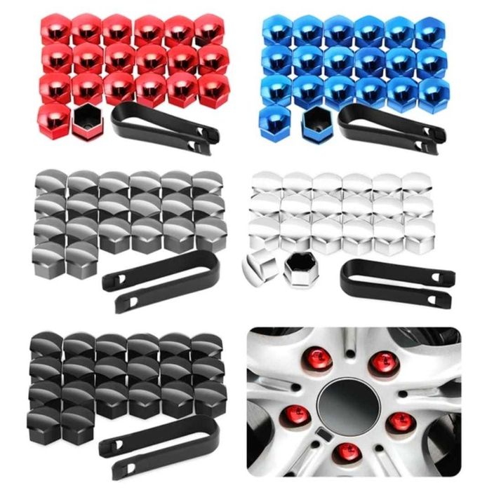 Set 20 capace ptr prezoane 19/19/21 mm negre, cromate, rosii, albastre