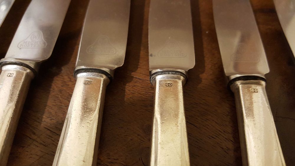 Винтидж трапезни ножове с посребрени дръжки Bruckmann Solingen – 6 бр.