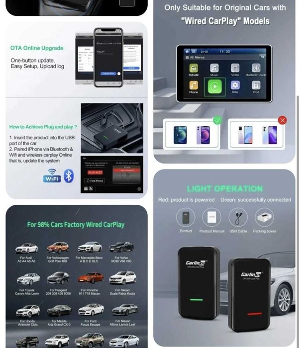 Carlinkit U2W Plus - Wireless Apple CarPlay Adapter - Stare Excelenta